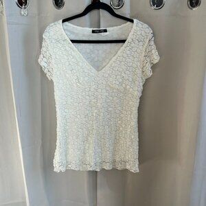 VTg Only Nine Top Large White Babydoll Coquette Floral Lined Stretch Y2K 17341‎